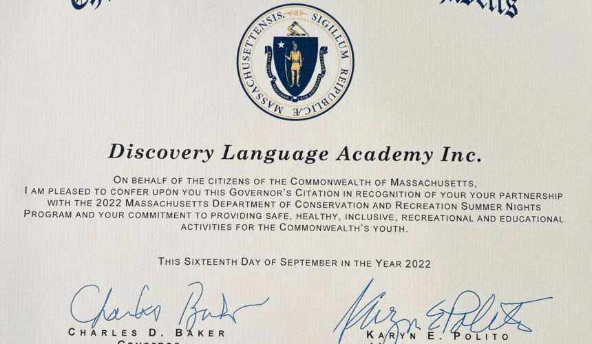 Discovery Language Academy Recognized by the State of Massachusetts 2022